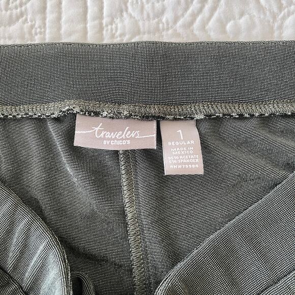 Chico's Travelers Pants Pull On Wide Leg Green Packable Chico's 1 Medium - Picture 5 of 6
